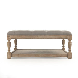 Zentique Square Tufted Ottoman: Linen-Upheld Button Top with Solid Oak Legs for Seating, Footrest, Versatile Surface Limed Grey Oak, Grey Linen CFH136-Z E272 A048