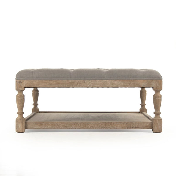 Zentique Square Tufted Ottoman: Linen-Upheld Button Top with Solid Oak Legs for Seating, Footrest, Versatile Surface Limed Grey Oak, Grey Linen CFH136-Z E272 A048