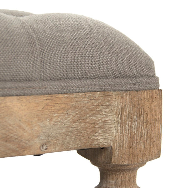 Zentique Square Tufted Ottoman: Linen-Upheld Button Top with Solid Oak Legs for Seating, Footrest, Versatile Surface Limed Grey Oak, Grey Linen CFH136-Z E272 A048
