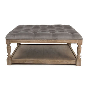 Zentique Square Tufted Ottoman with Velvet Upholstery and Oak Frame — Multifunctional Seat, Footrest, Coffee Table Alternative Limed Grey Oak, Grey Velvet CFH136-Z E272 V072