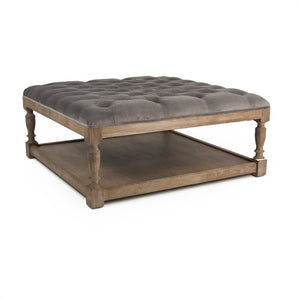 Zentique Square Tufted Ottoman with Velvet Upholstery and Oak Frame — Multifunctional Seat, Footrest, Coffee Table Alternative Limed Grey Oak, Grey Velvet CFH136-Z E272 V072