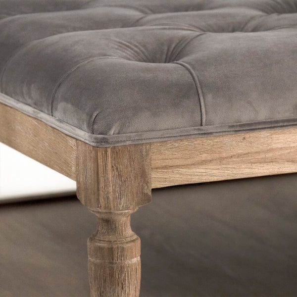Zentique Square Tufted Ottoman with Velvet Upholstery and Oak Frame — Multifunctional Seat, Footrest, Coffee Table Alternative Limed Grey Oak, Grey Velvet CFH136-Z E272 V072