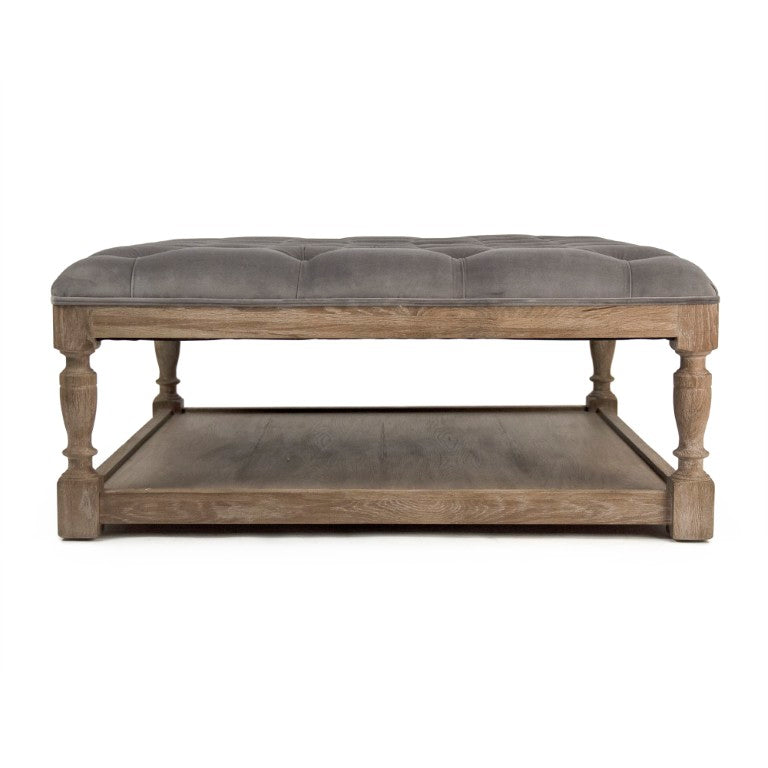 Zentique Square Tufted Ottoman with Velvet Upholstery and Oak Frame — Multifunctional Seat, Footrest, Coffee Table Alternative Limed Grey Oak, Grey Velvet CFH136-Z E272 V072