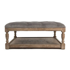 Zentique Square Tufted Ottoman with Velvet Upholstery and Oak Frame — Multifunctional Seat, Footrest, Coffee Table Alternative Limed Grey Oak, Grey Velvet CFH136-Z E272 V072