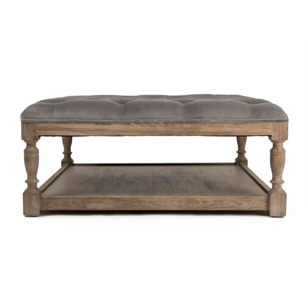 Zentique Square Tufted Ottoman with Velvet Upholstery and Oak Frame — Multifunctional Seat, Footrest, Coffee Table Alternative Limed Grey Oak, Grey Velvet CFH136-Z E272 V072