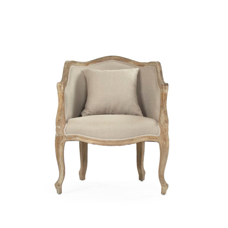 Zentique Pierre Club Chair: Oak Frame Linen Upholstery, Timeless Club Silhouette, Compact Cozy Seat for Nooks CFH170-1 E272 A003