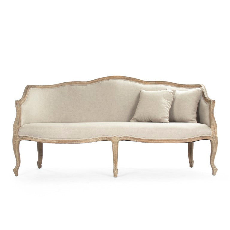 Zentique Benton Compact Oak Sofa with Linen Upholstery — Timeless Modern Design, Plush Cushions for Small Spaces CFH170-3 E272 A003