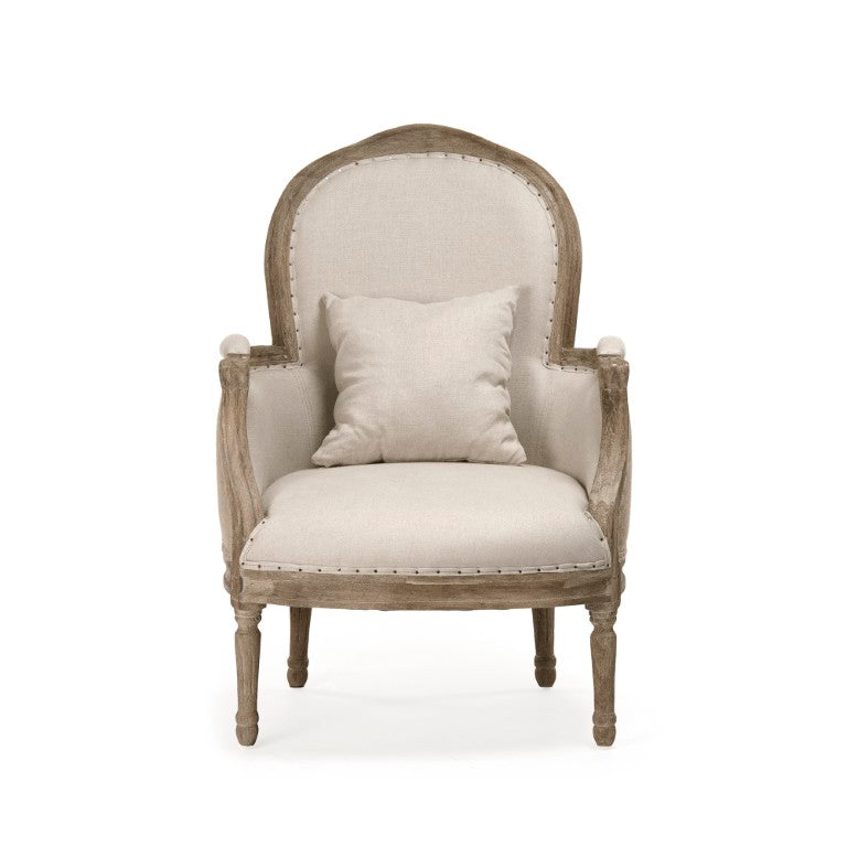 Zentique Pascal Oak Frame Club Chair with Linen-Burlap Upholstery, High-Density Foam Comfort, 27"W x 38"H CFH185 E272 A003 Jute