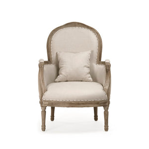 Zentique Pascal Oak Frame Club Chair with Linen-Burlap Upholstery, High-Density Foam Comfort, 27"W x 38"H CFH185 E272 A003 Jute
