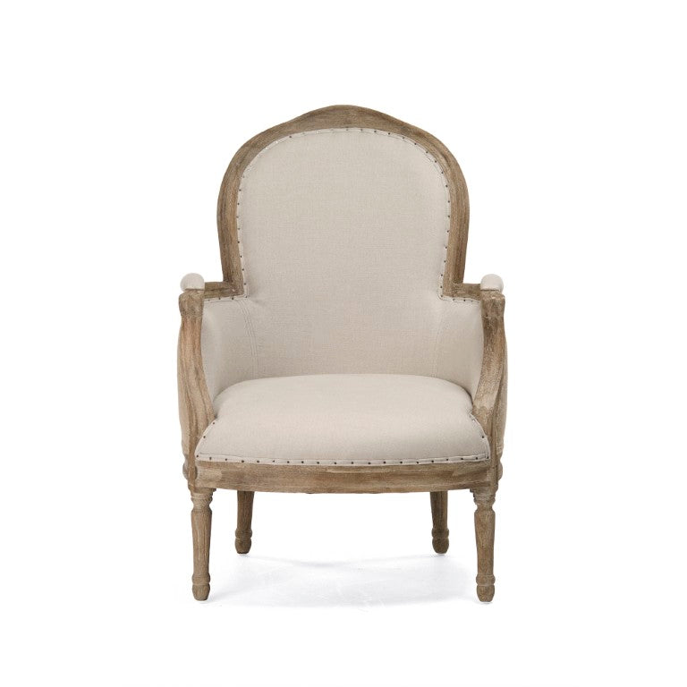 Zentique Pascal Oak Frame Club Chair with Linen-Burlap Upholstery, High-Density Foam Comfort, 27"W x 38"H CFH185 E272 A003 Jute