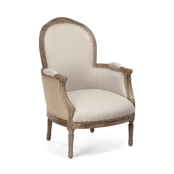 Zentique Pascal Oak Frame Club Chair with Linen-Burlap Upholstery, High-Density Foam Comfort, 27"W x 38"H CFH185 E272 A003 Jute
