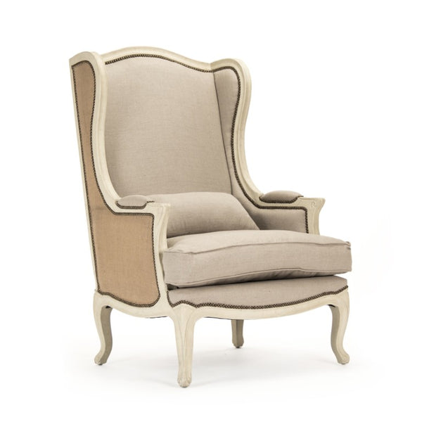 Zentique Leon Chair Modern Accent Armchair with Solid Birch Frame, Linen-Burlap Upholstery & Deep Seat Comfort CFH186 309 A003/H010