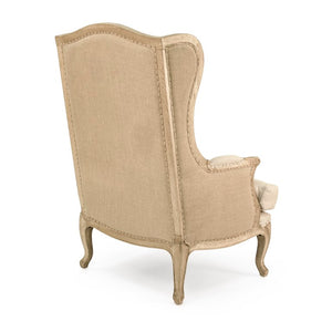 Zentique Leon Oak Linen-Burlap Chair with Cushioned Seat, Ergonomic Back & Natural Finish for Cozy Rooms CFH186 E255 Jute A003