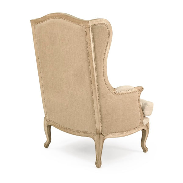 Zentique Leon Oak Linen-Burlap Chair with Cushioned Seat, Ergonomic Back & Natural Finish for Cozy Rooms CFH186 E255 Jute A003
