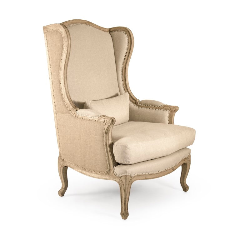 Zentique Leon Oak Linen-Burlap Chair with Cushioned Seat, Ergonomic Back & Natural Finish for Cozy Rooms CFH186 E255 Jute A003