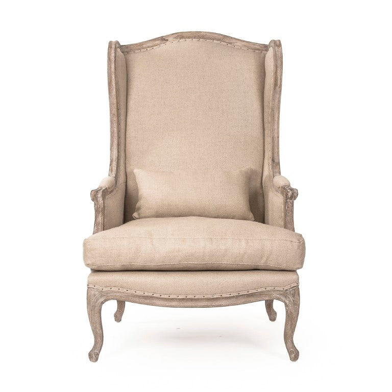 Zentique Leon Solid Oak Linen Chair — Ergonomic Accent Seat, Hand-Finished Frame, Compact Modern Comfort CFH186 E272 H009