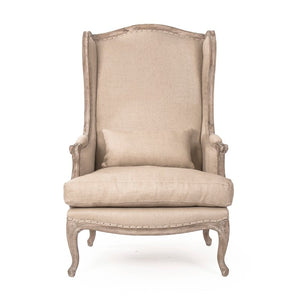 Zentique Leon Solid Oak Linen Chair — Ergonomic Accent Seat, Hand-Finished Frame, Compact Modern Comfort CFH186 E272 H009
