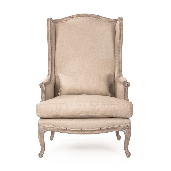 Zentique Leon Solid Oak Linen Chair — Ergonomic Accent Seat, Hand-Finished Frame, Compact Modern Comfort CFH186 E272 H009