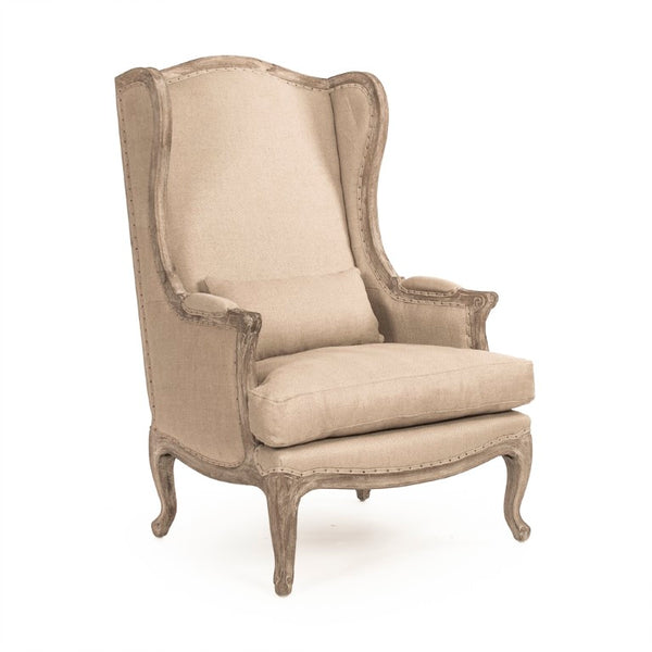 Zentique Leon Solid Oak Linen Chair — Ergonomic Accent Seat, Hand-Finished Frame, Compact Modern Comfort CFH186 E272 H009