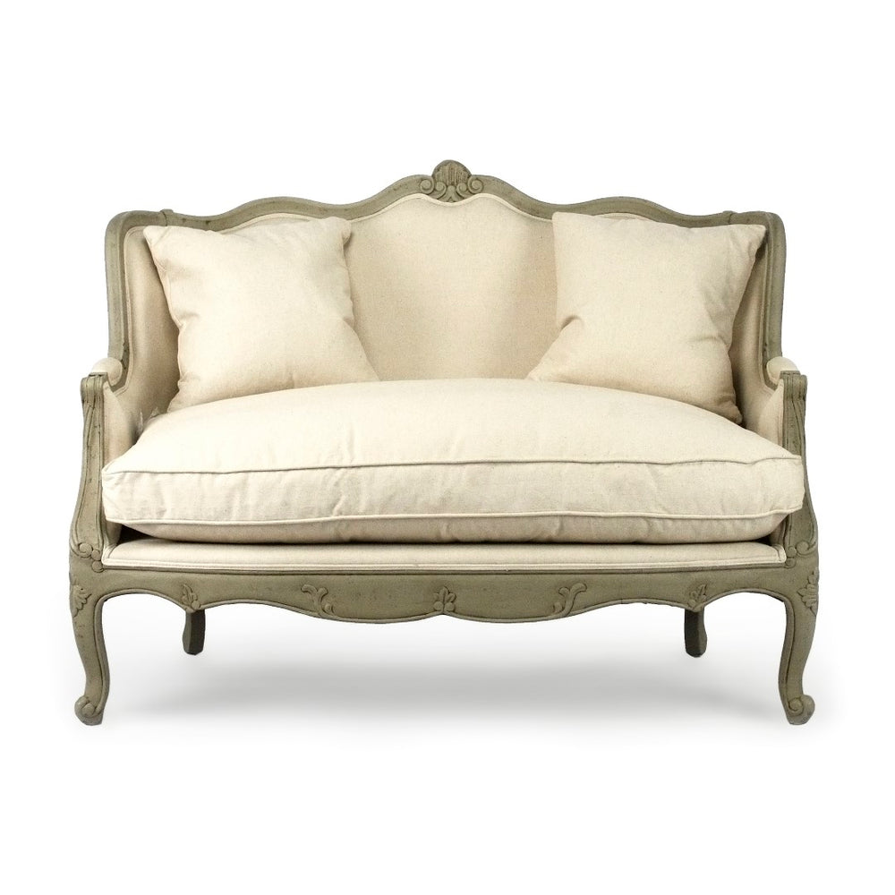 Adele Settee Faux Olive Green Birch, Off-White Cotton CFH198-2 432 C020 Zentique