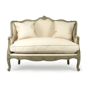 Adele Settee Faux Olive Green Birch, Off-White Cotton CFH198-2 432 C020 Zentique