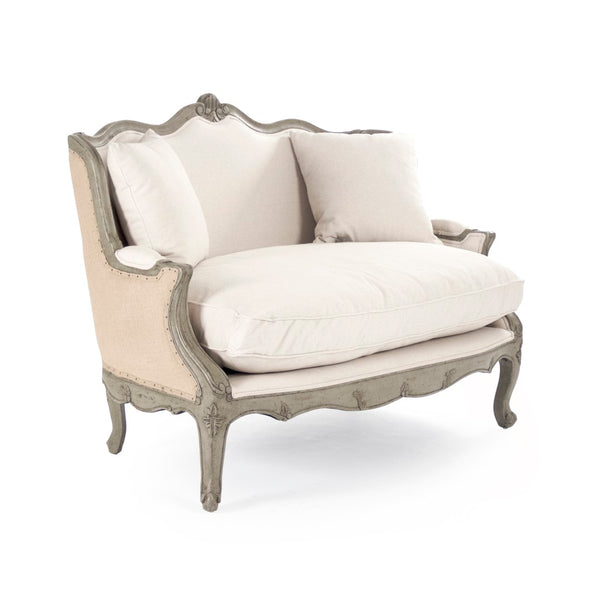 Adele Settee Faux Olive Green Birch, Off-White Cotton, Burlap CFH198-2 432 C020 Jute Zentique