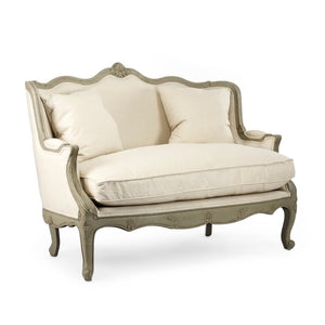 Adele Settee Faux Olive Green Birch, Off-White Cotton CFH198-2 432 C020 Zentique