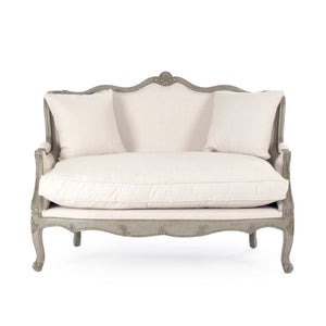 Zentique Adele Birch Frame Settee with Plush Cushions, Cotton-Burlap Upholstery, Timeless Neutral Finish (98 characters) CFH198-2 432 C020 Jute