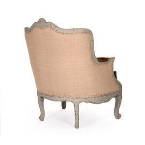 Zentique Adele Mid-Century Love Chair with Top-Grain Leather, Solid Birch Frame, Burlap Detail, Compact Comfort CFH198 432 CP035 Jute