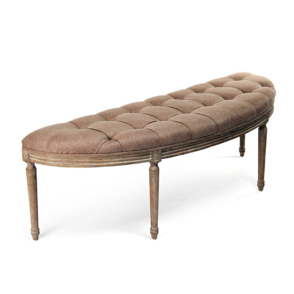 Zentique Louis Curved Bench with Solid Oak Frame and Linen Upholstery — Elegant Ergonomic Seating Accent (97 chars) Limed Grey Oak, Copper Linen CFH208 E272 A006