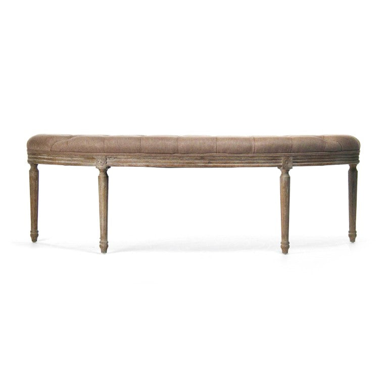 Zentique Louis Curved Bench with Solid Oak Frame and Linen Upholstery — Elegant Ergonomic Seating Accent (97 chars) Limed Grey Oak, Copper Linen CFH208 E272 A006