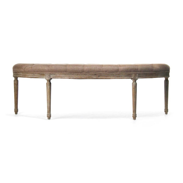 Zentique Louis Curved Bench with Solid Oak Frame and Linen Upholstery — Elegant Ergonomic Seating Accent (97 chars) Limed Grey Oak, Copper Linen CFH208 E272 A006