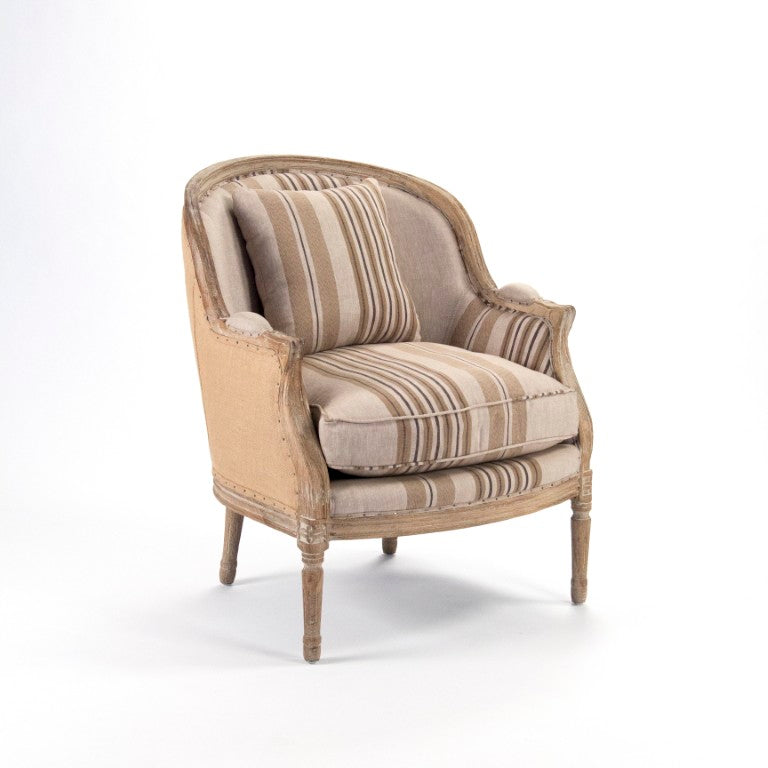 Zentique Roland Striped Linen Club Chair — Solid Oak Frame, Tailored Piping, Compact Comfort for Apartments CFH221 E272 H019/H010
