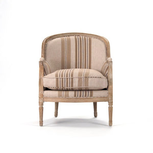 Zentique Roland Striped Linen Club Chair — Solid Oak Frame, Tailored Piping, Compact Comfort for Apartments CFH221 E272 H019/H010