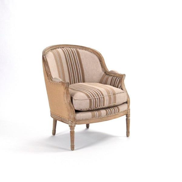 Zentique Roland Striped Linen Club Chair — Solid Oak Frame, Tailored Piping, Compact Comfort for Apartments CFH221 E272 H019/H010