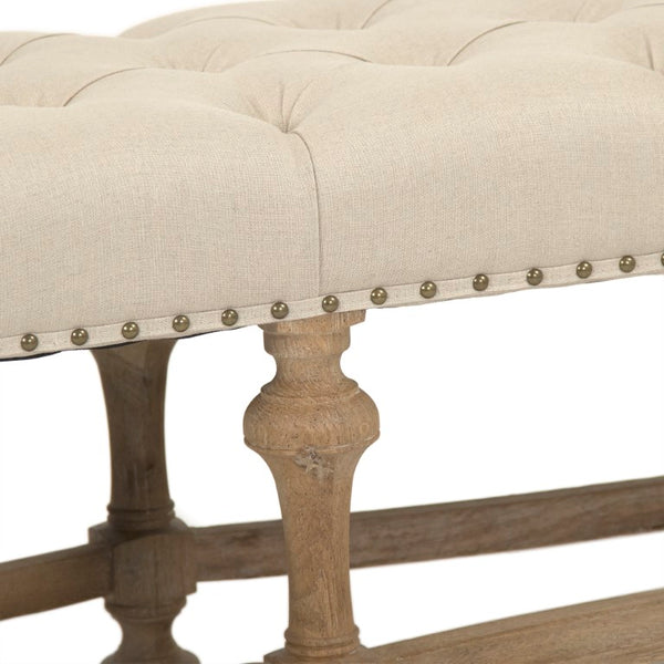 Zentique Clair Oak Linen Bench — Minimalist Entryway Seating, Solid Oak Frame, Breathable Linen Upholstery, Compact Elegance CFH402-Z E272 A003