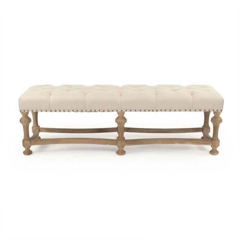 Zentique Clair Oak Linen Bench — Minimalist Entryway Seating, Solid Oak Frame, Breathable Linen Upholstery, Compact Elegance CFH402-Z E272 A003