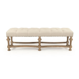 Zentique Clair Oak Linen Bench — Minimalist Entryway Seating, Solid Oak Frame, Breathable Linen Upholstery, Compact Elegance CFH402-Z E272 A003