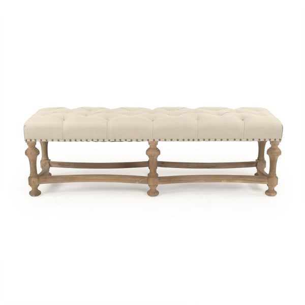 Zentique Clair Oak Linen Bench — Minimalist Entryway Seating, Solid Oak Frame, Breathable Linen Upholstery, Compact Elegance CFH402-Z E272 A003
