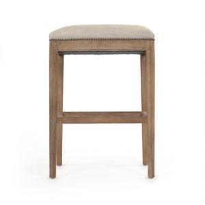 Zentique Cora Oak Bar Stool with Ergonomic Padded Polyester Seat, Minimalist Contemporary Design, Stable Comfort CFH403 Bar E272 C053