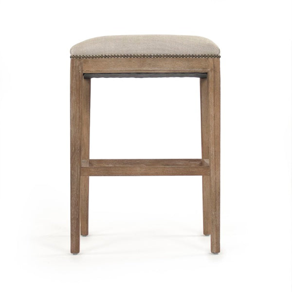 Zentique Cora Oak Bar Stool with Ergonomic Padded Polyester Seat, Minimalist Contemporary Design, Stable Comfort CFH403 Bar E272 C053