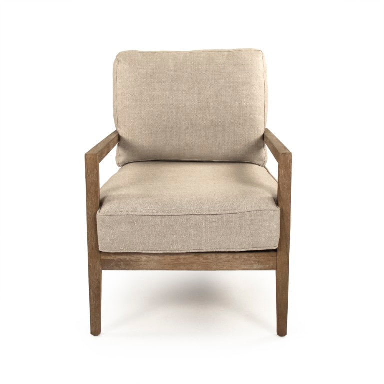 Zentique Davin Linen Club Chair with Solid Oak Frame — Comfortable Padded Seat, Natural Finish, Timeless Style CFH408 E272 A015-A