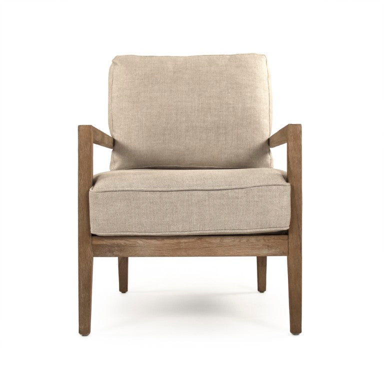 Zentique Davin Linen Club Chair with Solid Oak Frame — Comfortable Padded Seat, Natural Finish, Timeless Style CFH408 E272 A015-A