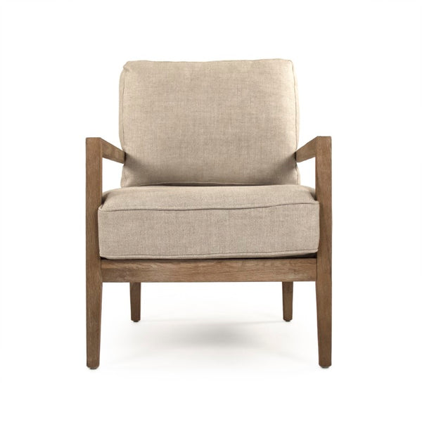 Zentique Davin Linen Club Chair with Solid Oak Frame — Comfortable Padded Seat, Natural Finish, Timeless Style CFH408 E272 A015-A