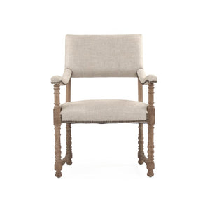 Zentique Silas Linen Arm Chair with Solid Oak Frame, Tapered Legs & Cushioned Seat for Stylish Comfort at Home CFH420 E272 A015-A