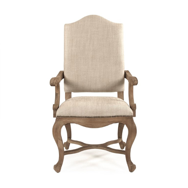 Zentique Grayson Linen Arm Chair with Solid Oak Frame, High-Density Foam Comfort, Natural Wood Finish (99) CFH422-F E272 C053