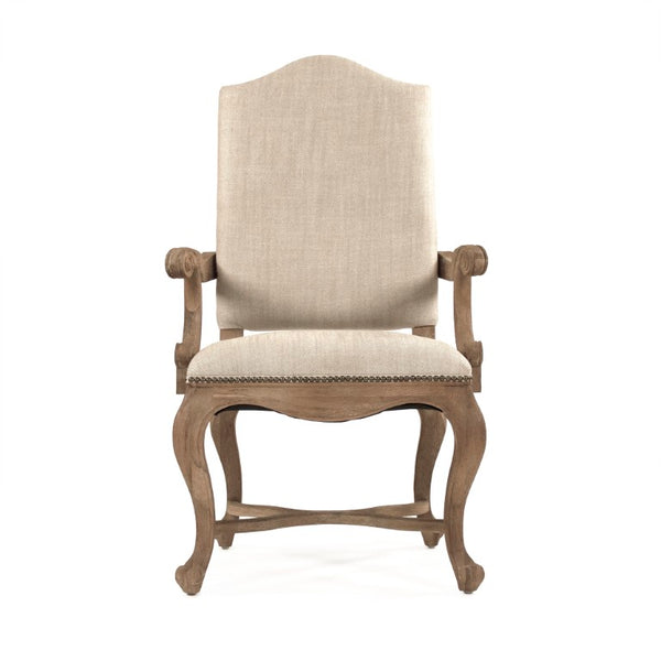 Zentique Grayson Linen Arm Chair with Solid Oak Frame, High-Density Foam Comfort, Natural Wood Finish (99) CFH422-F E272 C053