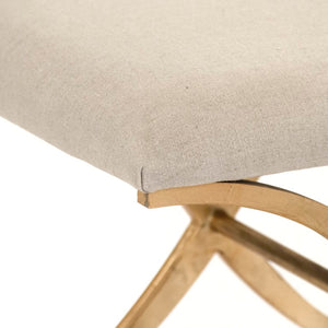 Zentique Amara Linen-Upheld Bench with Metal Frame — Compact Modern Entryway Seat, Cushioned Accent Piece Gold Leaf on Metal, Natural Linen CFH430 A003