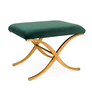 Zentique Amara Linen-Upheld Bench with Metal Frame — Compact Modern Entryway Seat, Cushioned Accent Piece Gold Leaf on Metal, Blue Velvet CFH430 E272 V093