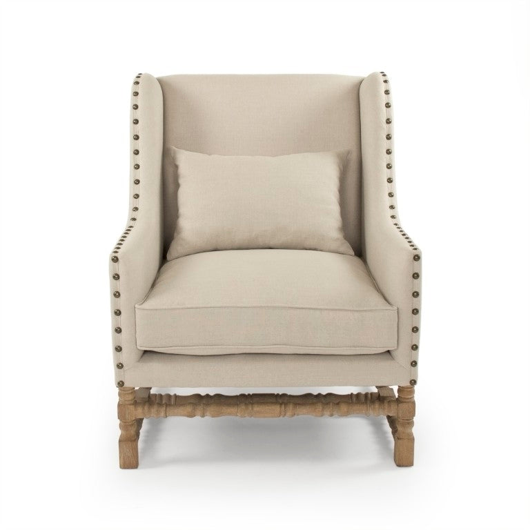 Zentique Francois Oak Linen Club Chair — Classic European Design, Tapered Legs, Supportive Cushioning, Compact 33.6"W CFH464-1 E272 A003